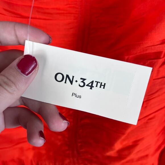 NWT On 34th Womens Red Midi Dress Size 3X Ruched Vibrant Sundress Picnic Beach - Picture 6 of 13